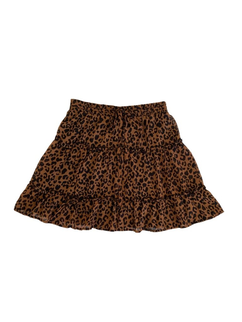 Sienna Sky Leopard Print Tiered Mini Skirt Women's Size S Brown